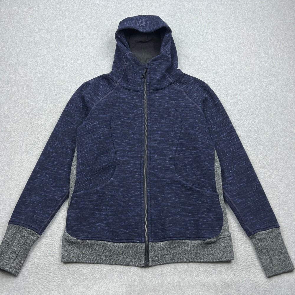 Lululemon Scuba Hoodie Womens 12 Blue Full Zip Cotton Fleece Thumbholes W4AH9S